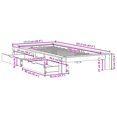 vidaXL Sengeramme uten madrass hvit 90x200 cm heltre furu