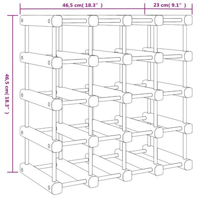 vidaXL Vinstativ for 20 flasker 46,5x23x46,5 cm heltre furu