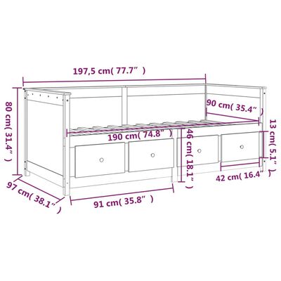 vidaXL Dagseng hvit 90x190 cm heltre furu