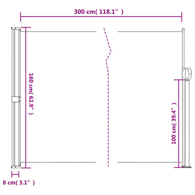 vidaXL Uttrekkbar sidemarkise kremhvit 160x300 cm