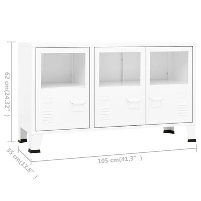 vidaXL Industriell skjenk hvit 105x35x62 cm metall og glass