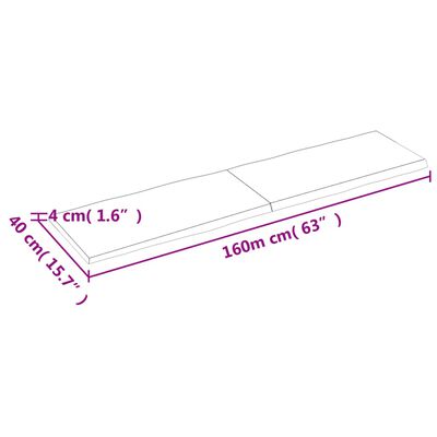 vidaXL Bordplate 160x40x(2-4) cm ubehandlet heltre eik naturlig kant