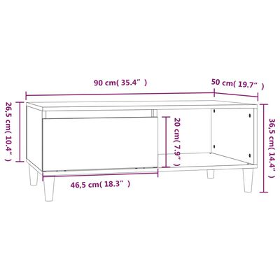 vidaXL Salongbord grå sonoma 90x50x36,5 cm konstruert tre