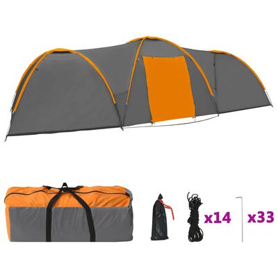 vidaXL Campingtelt igloformet 650x240x190 cm 8 personer grå og oransje