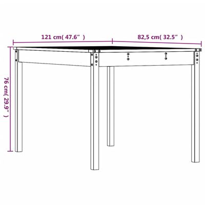 vidaXL Hagebord honningbrun 121x82,5x76 cm heltre furu