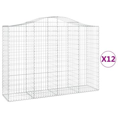 vidaXL Gabionkurver buede 12 stk 200x50x140/160 cm galvanisert jern