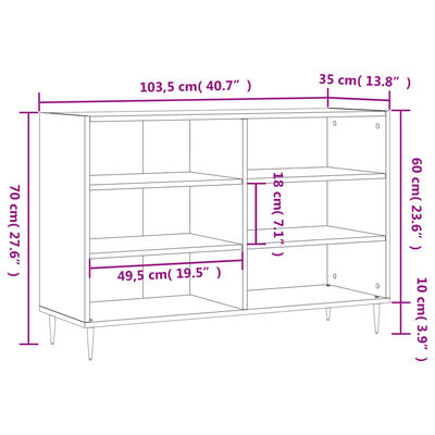 vidaXL Skjenk betonggrå 103,5x35x70 cm konstruert tre