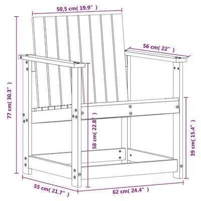 vidaXL Hagestol 62x56x77 cm heltre furu