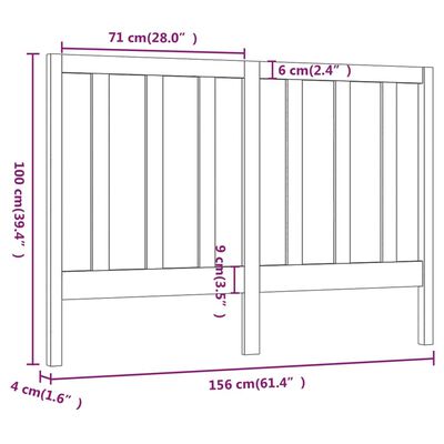 vidaXL Sengegavl grå 156x4x100 cm heltre furu