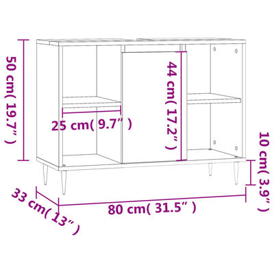 vidaXL Baderomsskap brun eik 80x33x60 cm konstruert tre