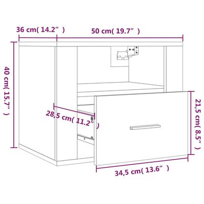 vidaXL Veggmonterte nattbord 2 stk hvit 50x36x40 cm