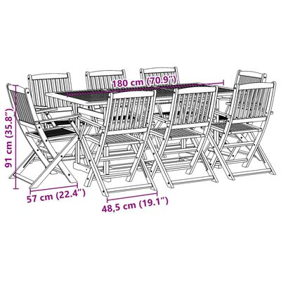 vidaXL Hagespisegruppe 9 deler 180x90x75 cm heltre akasie