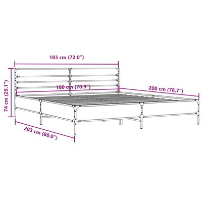 vidaXL Sengeramme grå sonoma 180x200 cm konstruert tre og metall