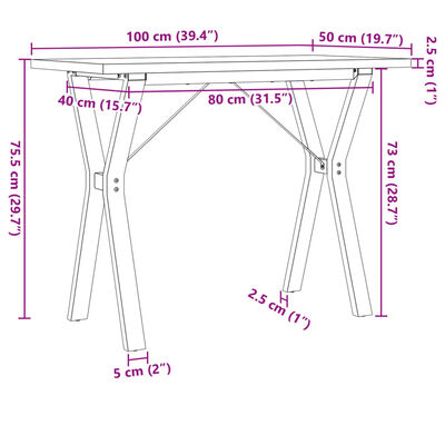 vidaXL Spisebord Y-ramme 100x50x75,5 cm heltre furu og støpejern