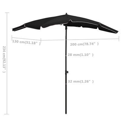 vidaXL Hageparasoll med stang 200x130 cm svart