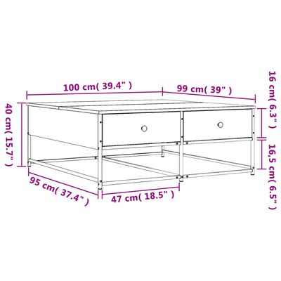 vidaXL Salongbord grå sonoma 100x99x40 cm konstruert tre