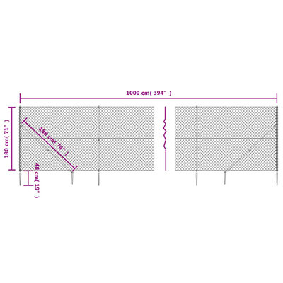 vidaXL Nettinggjerde med stolpespyd 1,8x10 m sølv