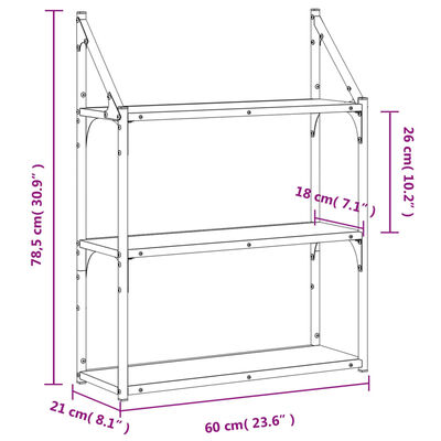 vidaXL Vegghylle 3 etasjer sonoma eik 60x21x78,5 cm konstruert tre