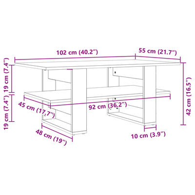 vidaXL Salongbord sonoma eik 102x55x42 cm konstruert tre