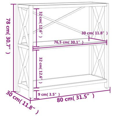 vidaXL Hylle 3 etasjer 80x30x78 cm heltre eik