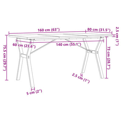 vidaXL Spisebord Y-ramme 160x80x75,5 cm heltre furu og støpejern