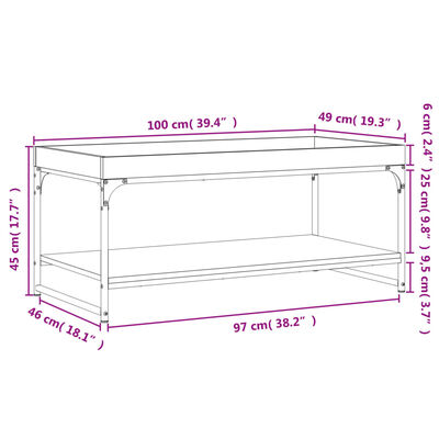 vidaXL Salongbord brun eik 100x49x45 cm konstruert tre