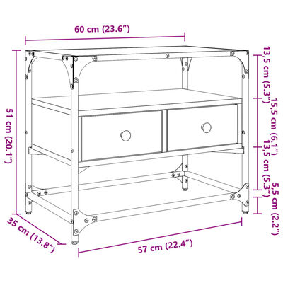 vidaXL TV-benk med glasstopp grå sonoma 60x35x51 cm konstruert tre