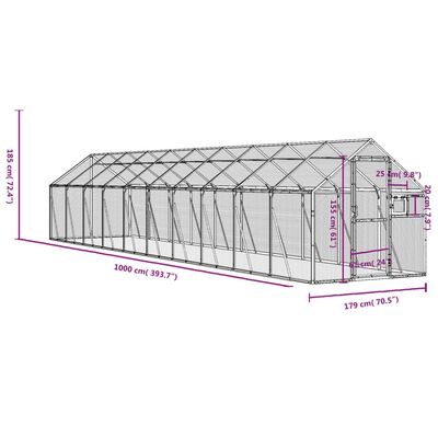 vidaXL Fuglehus sølv 1,79x10x1,85 m aluminium