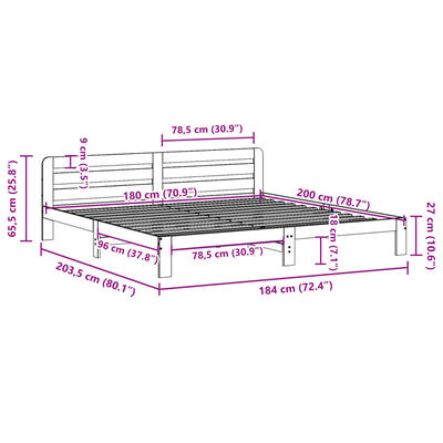 vidaXL Sengeramme uten madrass hvit 180x200 cm heltre furu