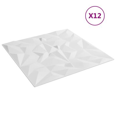 vidaXL Veggpaneler 12 stk hvit 50x50 cm XPS 3 m² ametyst