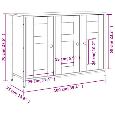 vidaXL Skjenk røkt eik 100x35x70 cm konstruert tre