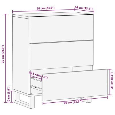 vidaXL Skjenk 60x34x75 cm heltre akasie