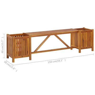 vidaXL Hagebenk med 2 plantekasser 150x30x40 cm heltre akasie