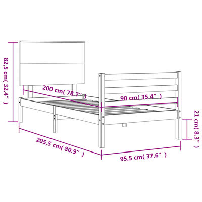 vidaXL Sengeramme med hodegavl svart 90x200 cm heltre