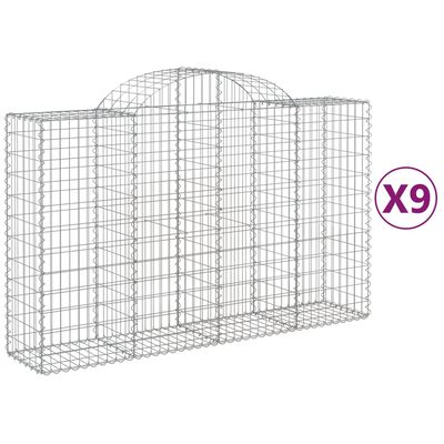 vidaXL Gabionkurver buede 9 stk 200x50x120/140 cm galvanisert jern