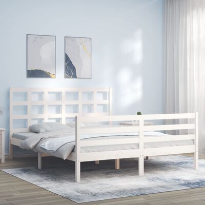 vidaXL Sengeramme med hodegavl hvit 5FT King Size heltre