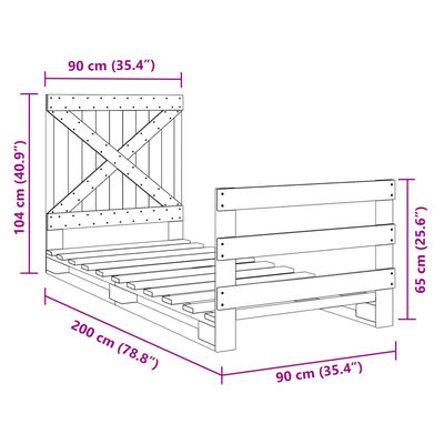 vidaXL Sengeramme med hodegavl 90x200 cm heltre furu