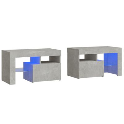 vidaXL Nattbord 2 stk med LED betonggrå 70x36,5x40 cm