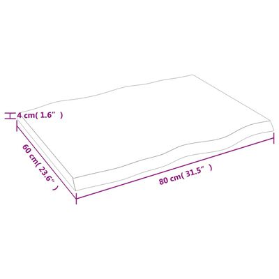 vidaXL Bordplate lysebrun 80x60x(2-4)cm behandlet heltre naturlig kant