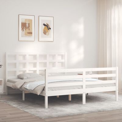 vidaXL Sengeramme med hodegavl hvit 5FT King Size heltre