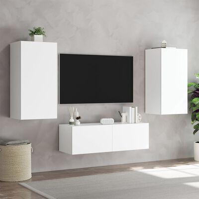 vidaXL Vegghengte TV-benker med LED 3 stk hvit