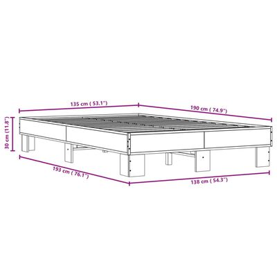 vidaXL Sengeramme røkt eik 135x190 cm konstruert tre og metall