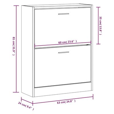 vidaXL Skoskap brun eik 63x24x81 cm konstruert tre