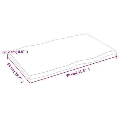 vidaXL Bordplate 80x50x2 cm ubehandlet heltre eik naturlig kant