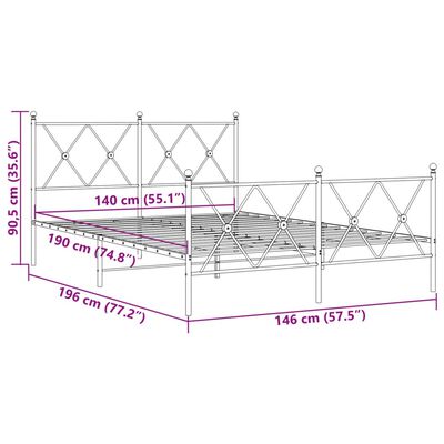 vidaXL Sengeramme i metall med hode- og fotgavl svart 140x190 cm