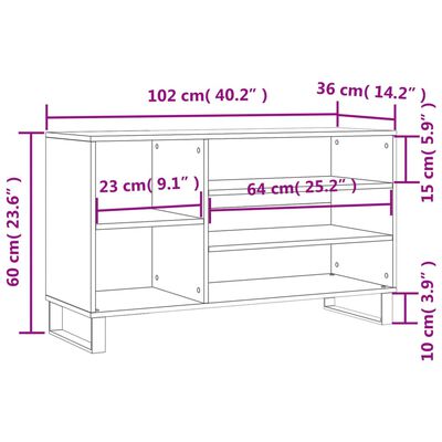 vidaXL Skoskap betonggrå 102x36x60 cm konstruert tre