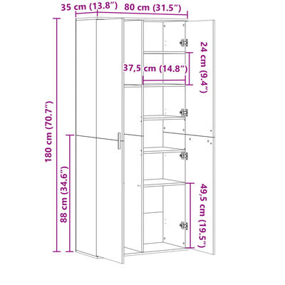 vidaXL Highboard hvit 80x35x180 cm konstruert tre