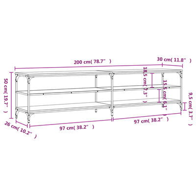 vidaXL TV-benk svart 200x30x50 cm konstruert tre og metall