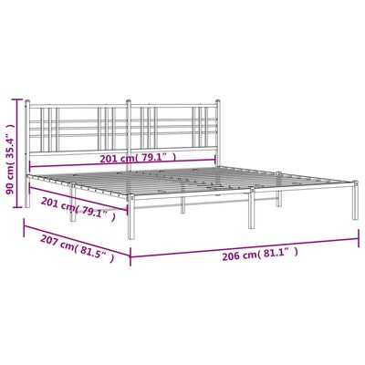 vidaXL Sengeramme i metall med sengegavl svart 200x200 cm