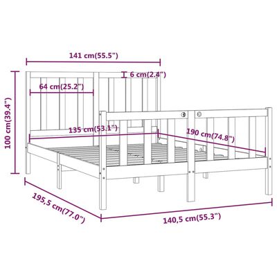 vidaXL Sengeramme svart heltre 135x190 cm Double